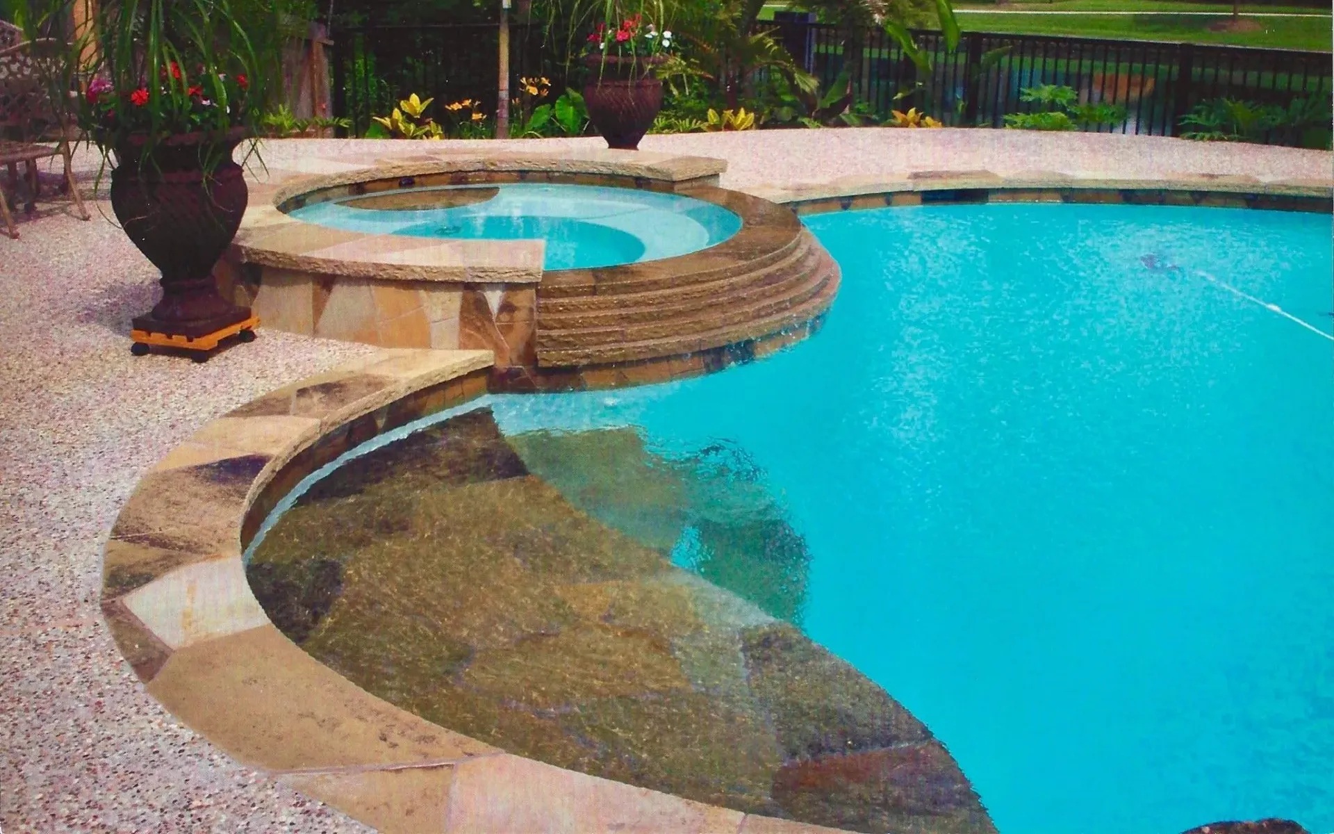 Pool, Sitting Shelf, Infinity Waterfall Hot Tub