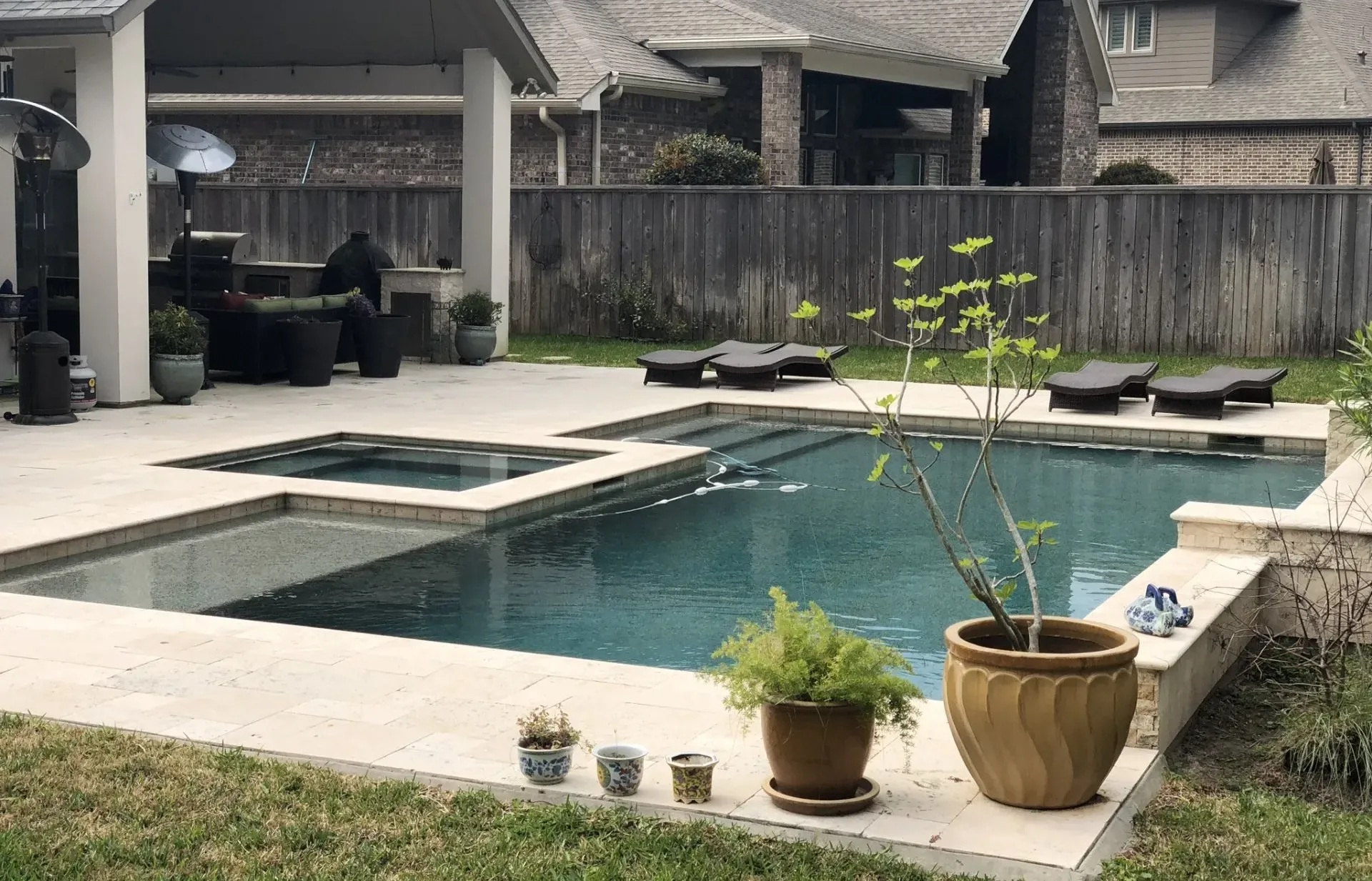 Pool, Square Hot Tub, Flagstone Patio