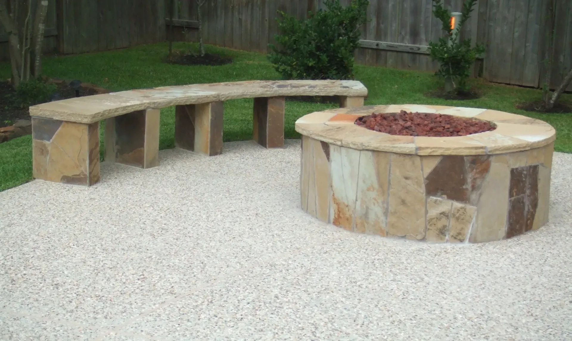 Stone Firepit and Bench