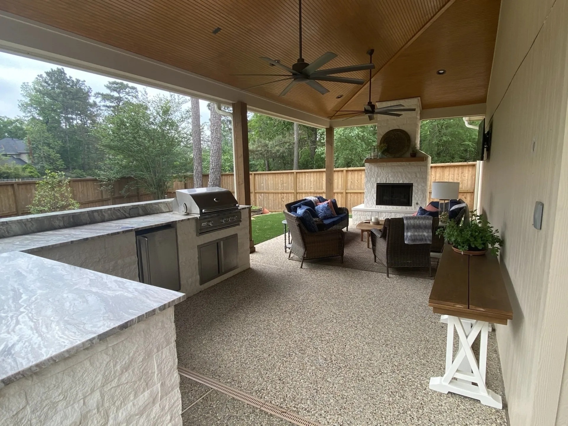 Covered Outdoor Kitchen and Fireplac